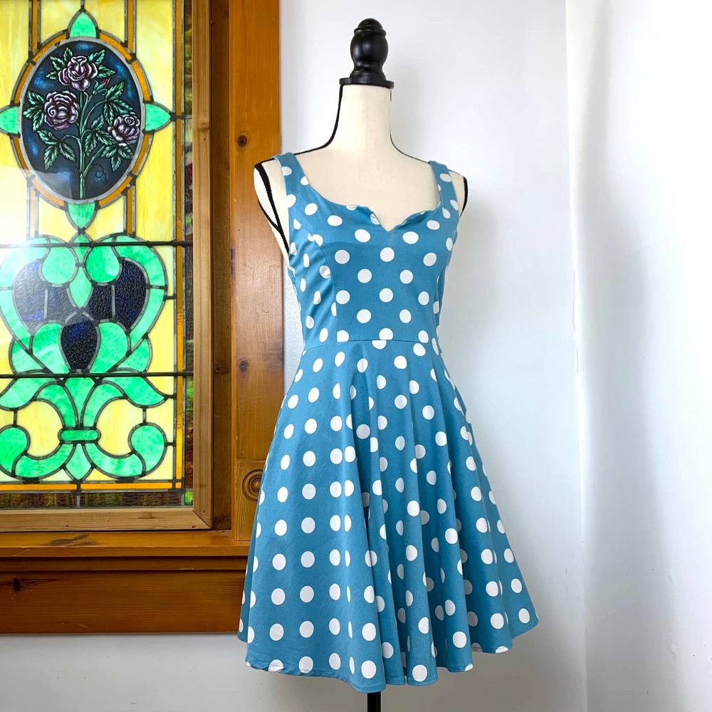 Vintage 90s Pinup Rockabilly Polka-dot Mini USA Made Dress - Picture 2 of 10